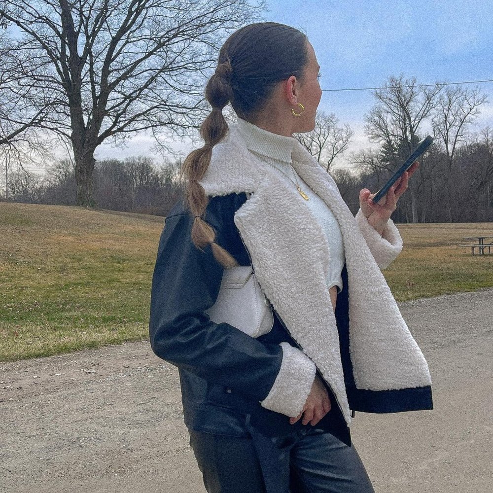12th Tribe Starla Black Vegan Leather Sherpa Jacket